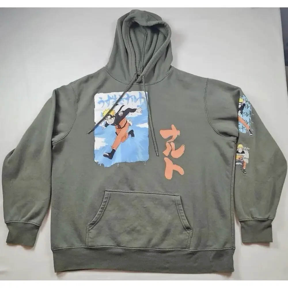 Vintage Naruto Mashki Kishimoto 2002 Graphic Print Green Hoodie‎ Men's XL